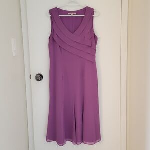 Purple Fit and Flare Midi Dress with V-Neck
